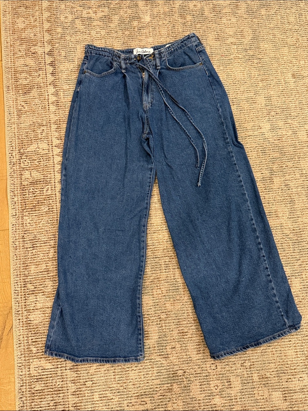 Sam Edelman Dark Blue Wide-Leg Tie-Waist Jeans